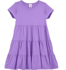 Girls Soft Cotton Jersey Short Sleeve Tiered Dress | Deep Purple