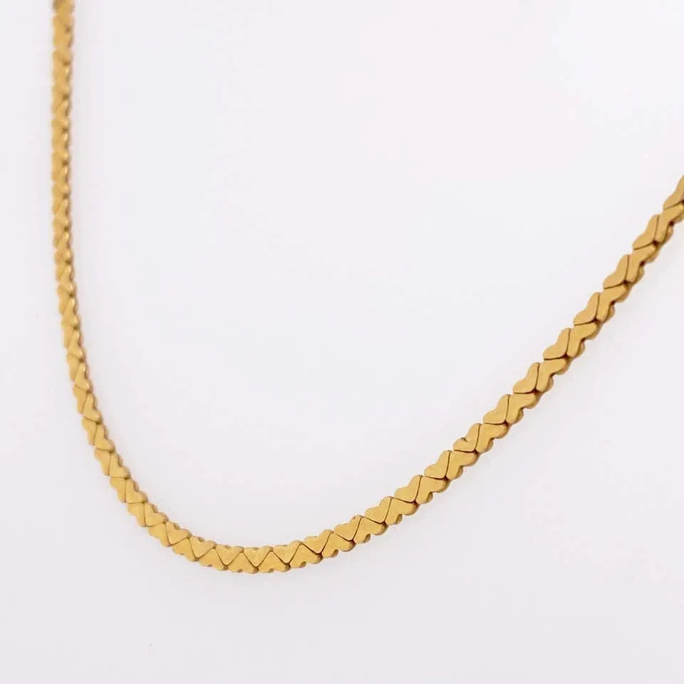 Gold Heart Chain in 14 Karat Yellow Gold, Flat Link