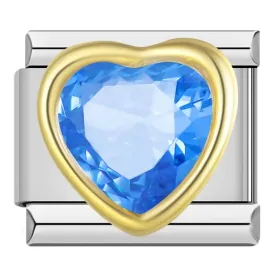 Gold Heart with Large Blue Stone