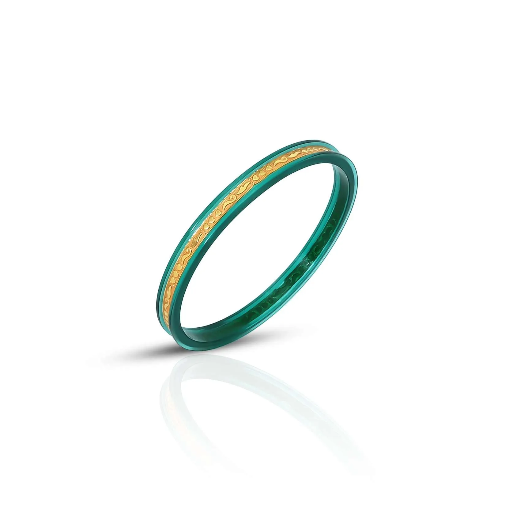 Gold Small Unique Design Dark Green Bangle