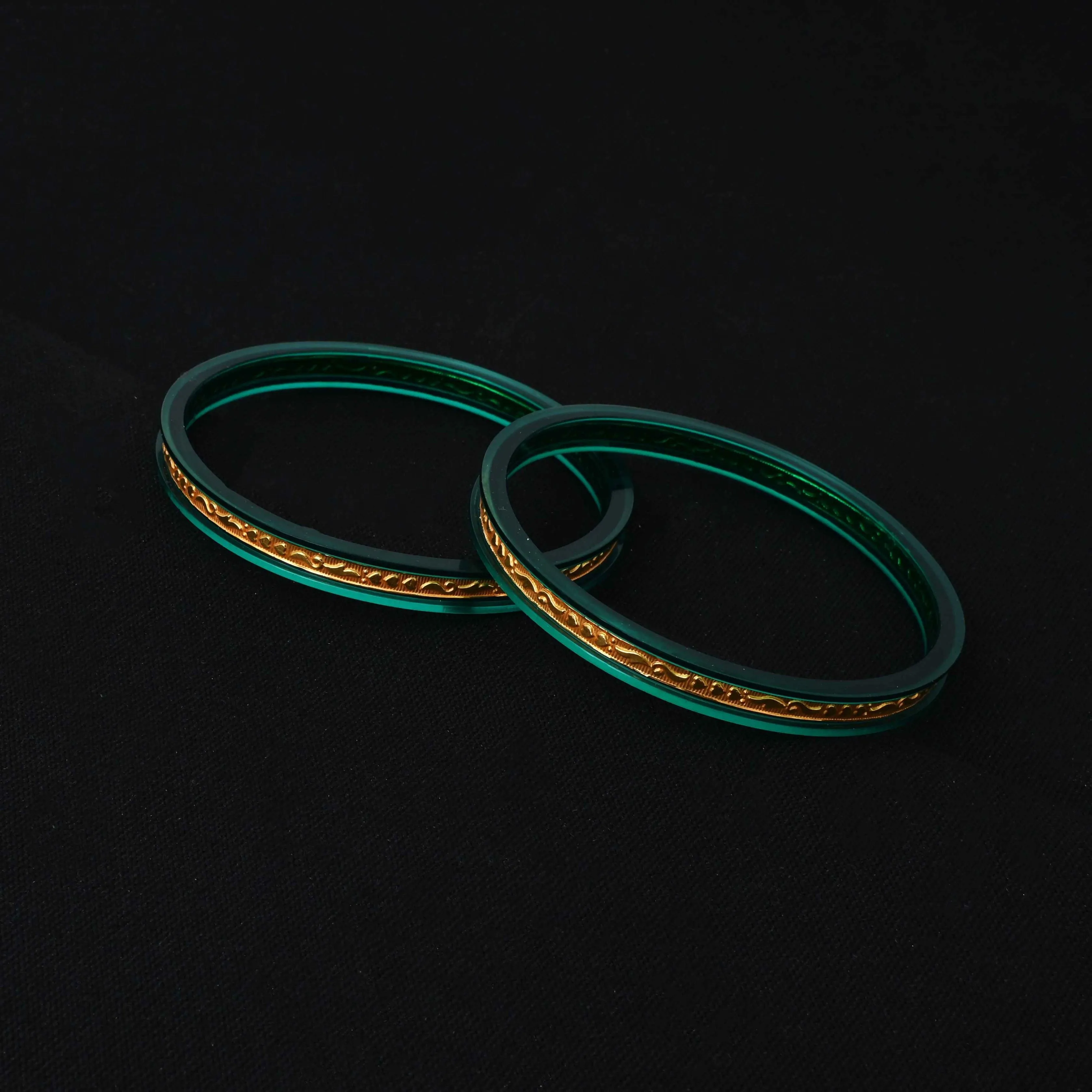 Gold Small Unique Design Dark Green Bangle