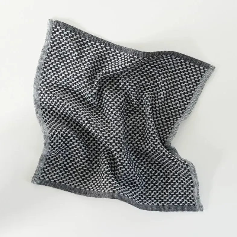 Grey Checkered Cotton Face Cloth Set of 2