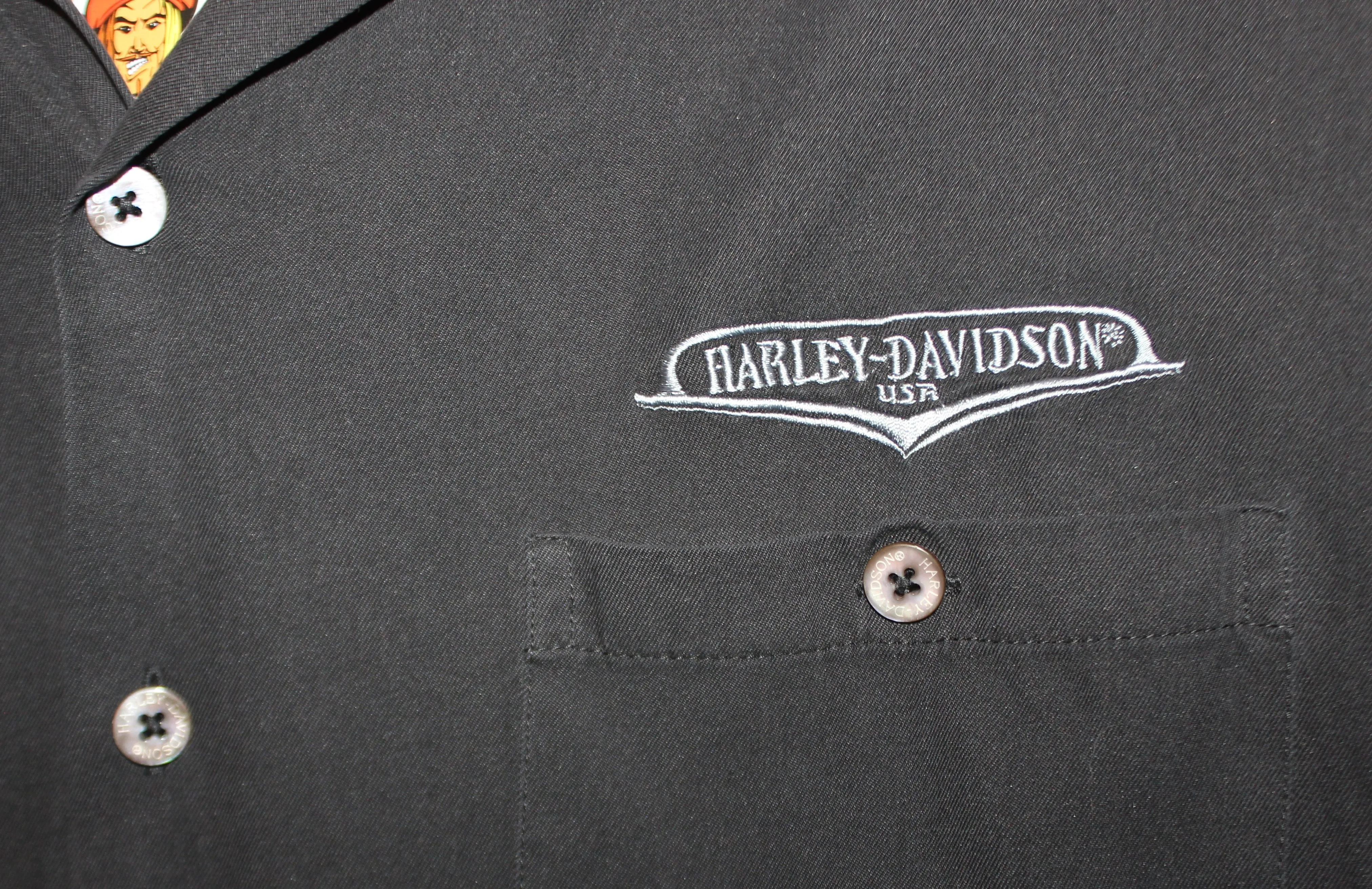 Harley Davidson Embroidered Motorcycle Silk Button Up: XL