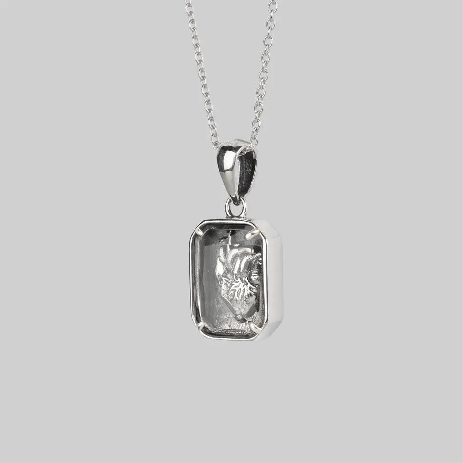 HEART KEEPER. Anatomical Heart Under Glass Necklace - Silver