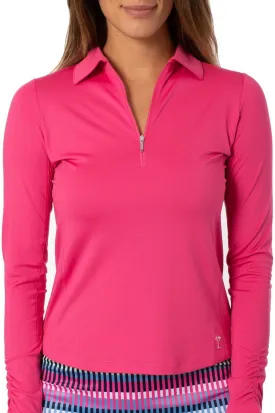 Hot Pink Long Sleeve Zip Polo