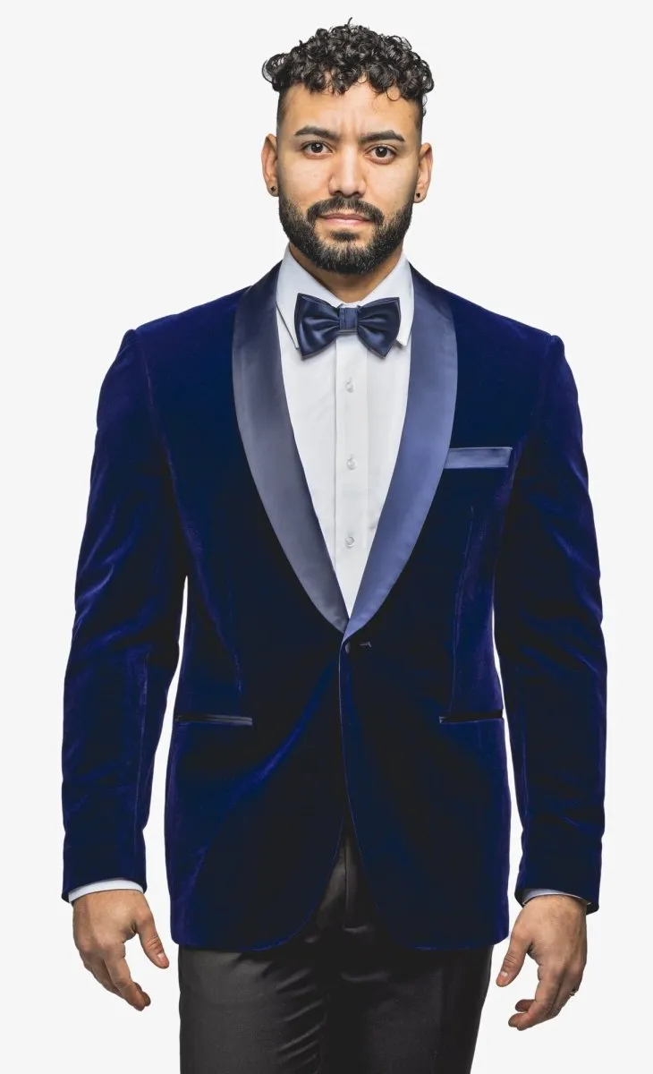 Indigo Blue Velvet Shawl Lapel Tuxedo