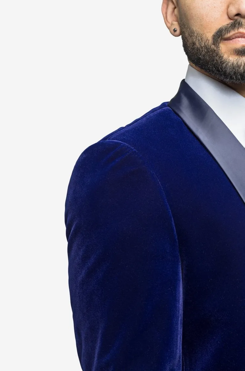 Indigo Blue Velvet Shawl Lapel Tuxedo