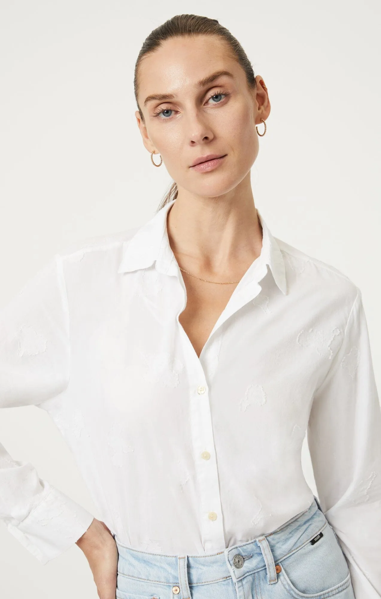 JACQUARD BUTTON-UP SHIRT IN ANTIQUE WHITE