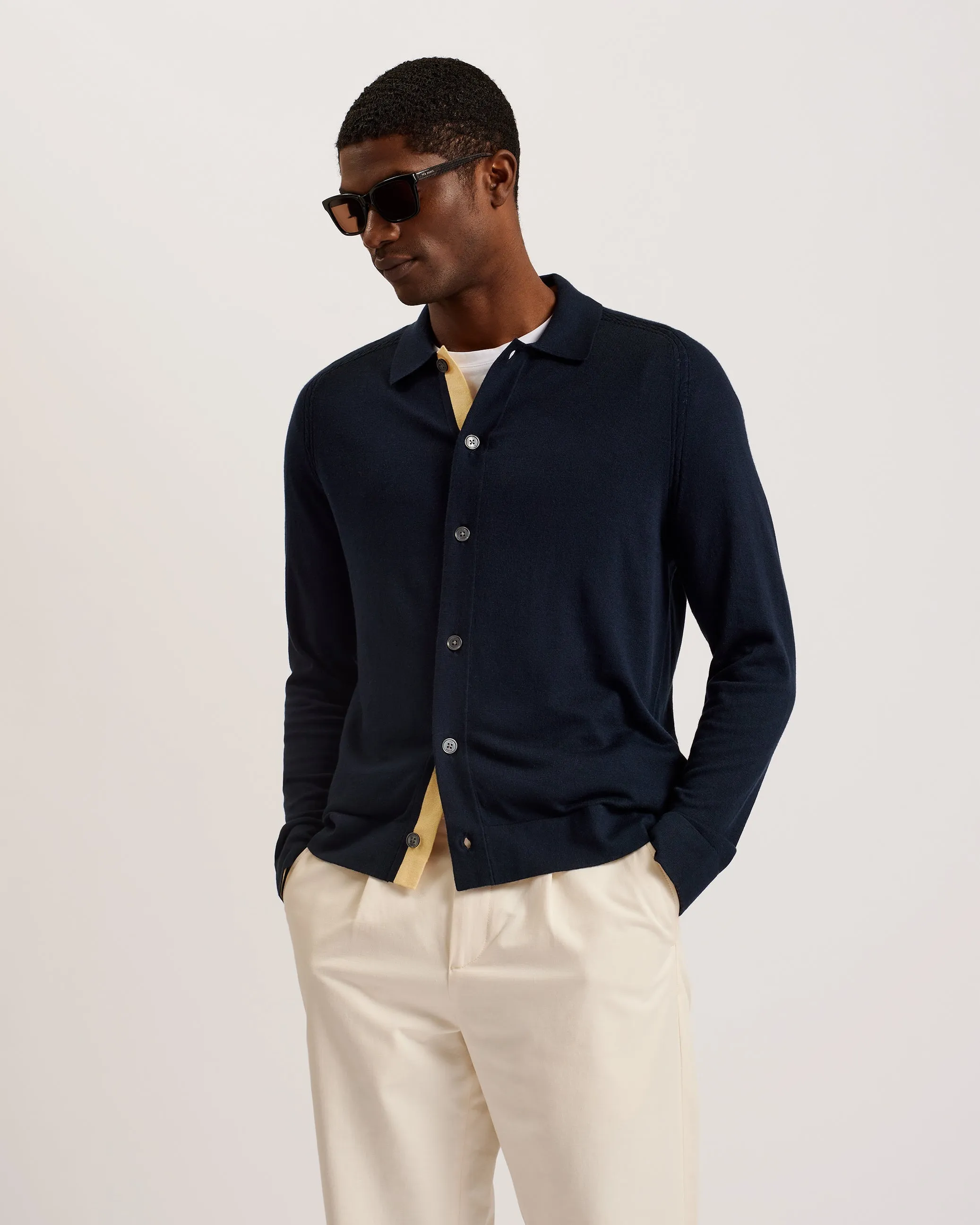 Jeorg Ls Regular Button Through Shirt Navy