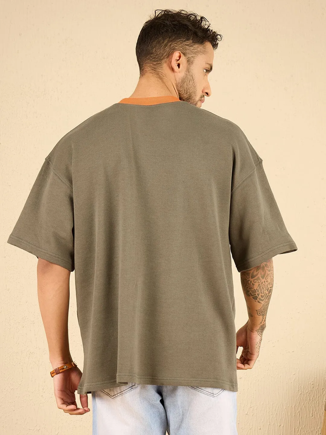 Khaki Demon Embroidered Oversized Tshirt