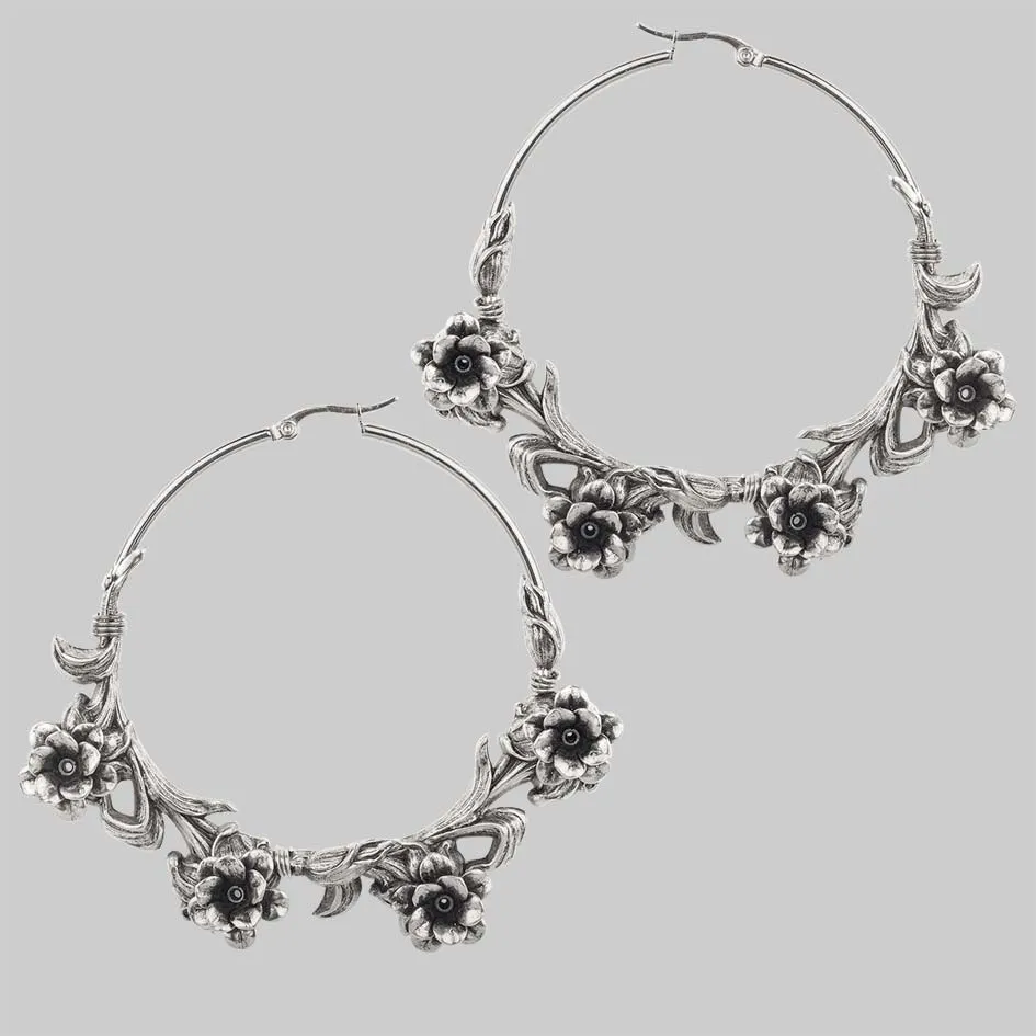 LAVISH. Wild Rose Hoop Earrings - Silver