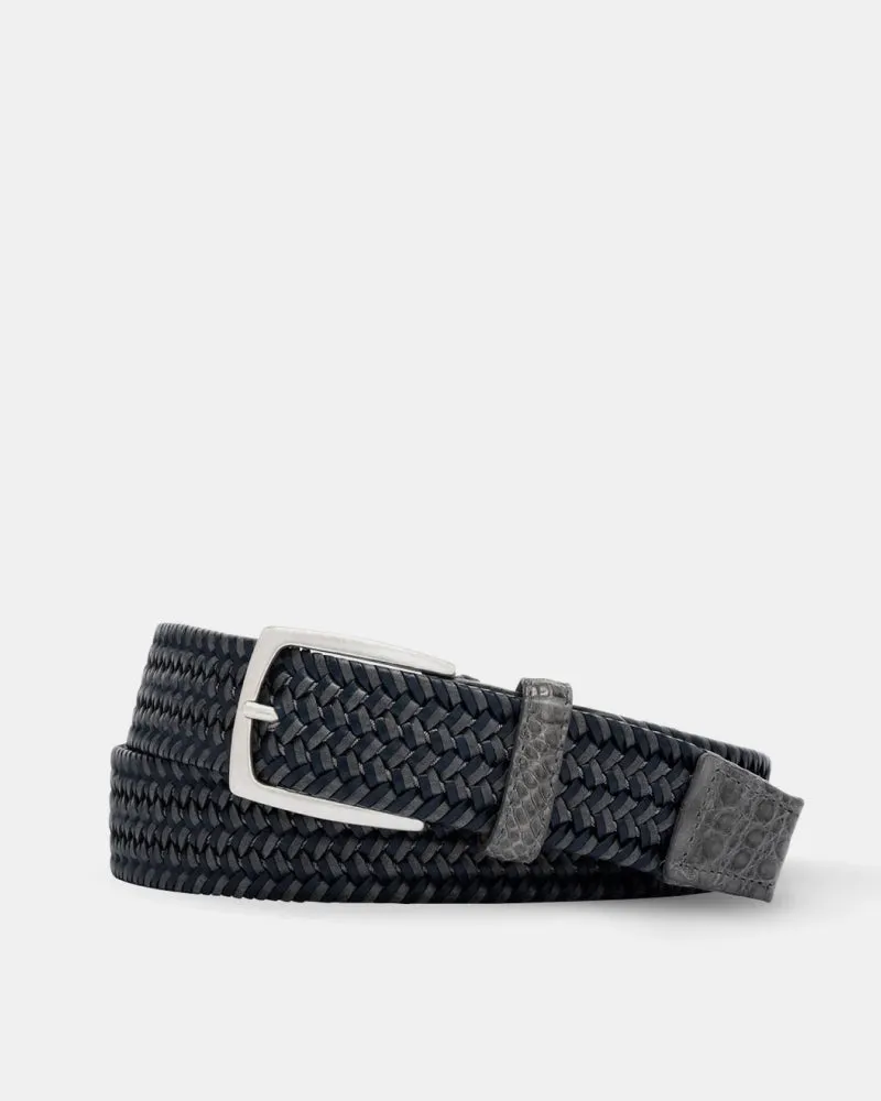 Leather Strech with Crocodile Tabs Belt Slate