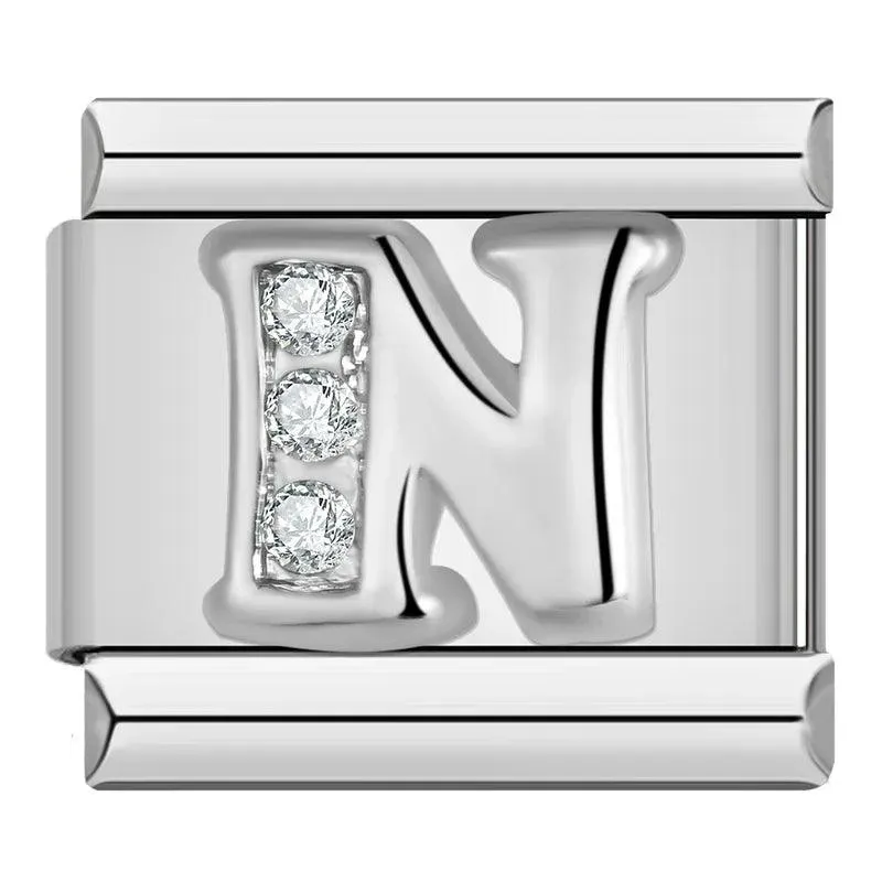 Letter N with Stones, on Silver