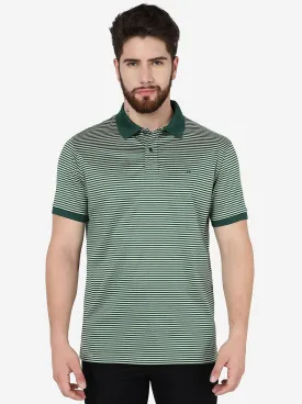 Light Green Striped Slim Fit Polo T-Shirt | JadeBlue