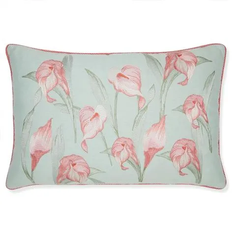 Lilium Embroidered Duck Egg Cushion