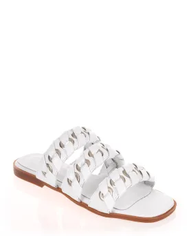 Mago Hadli White & Silver Leather Slide