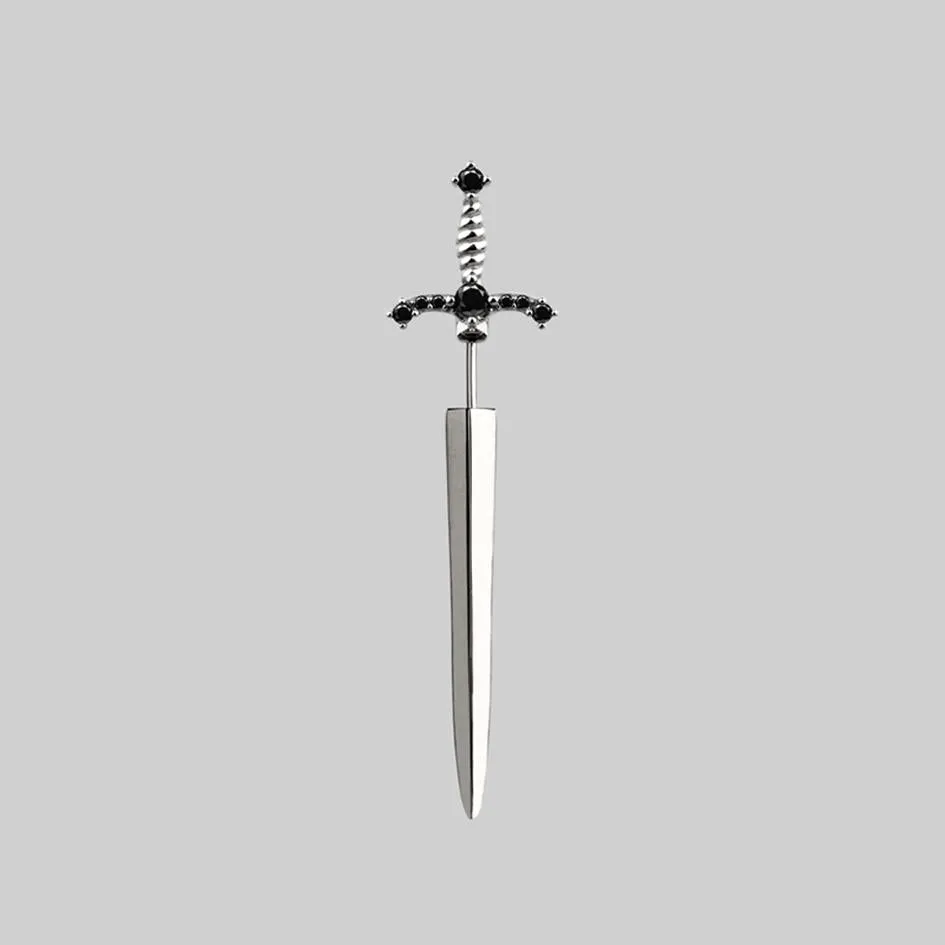 MAJESTY. Black Spinel Dagger Single Earring - Silver