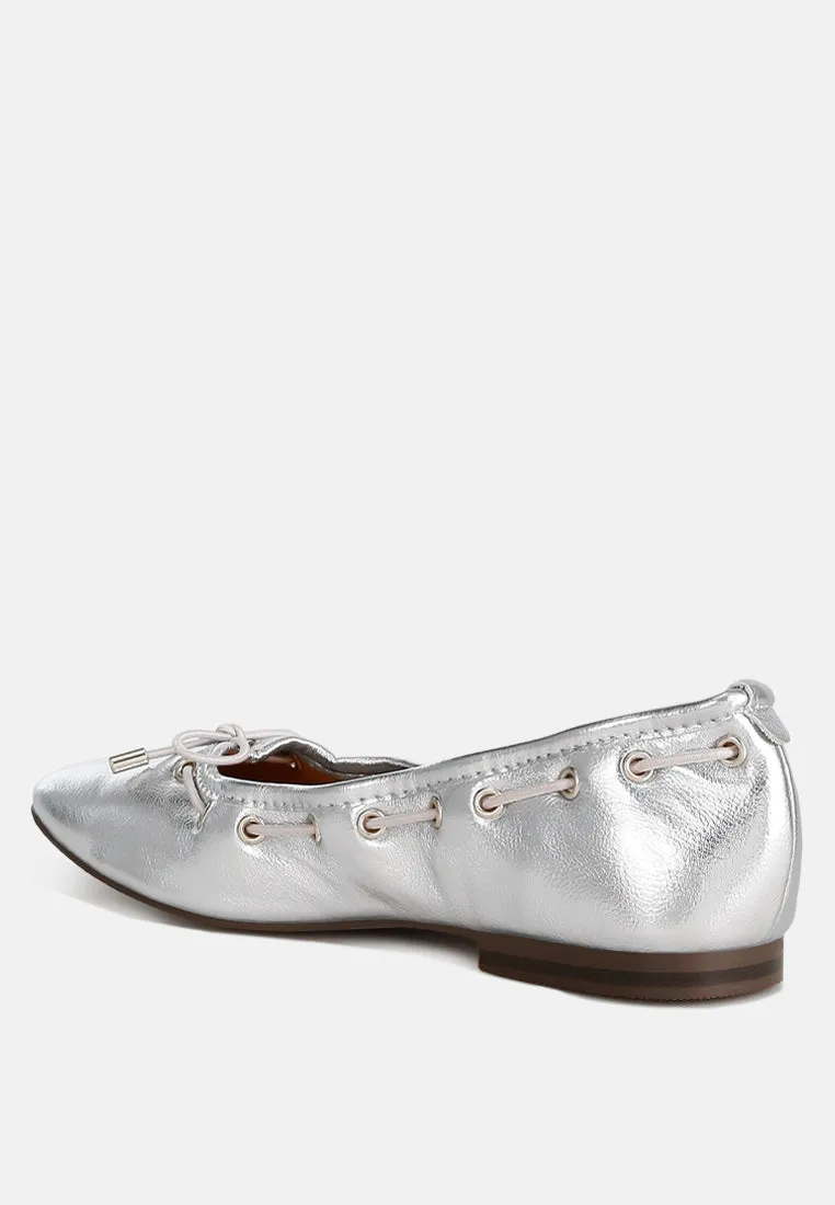 Marlow Metallic Eyelet Detail Bow Ballerinas