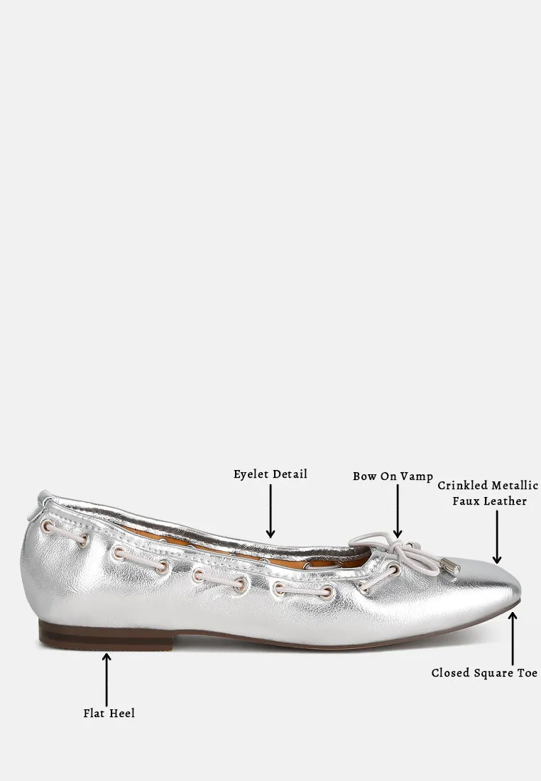 Marlow Metallic Eyelet Detail Bow Ballerinas