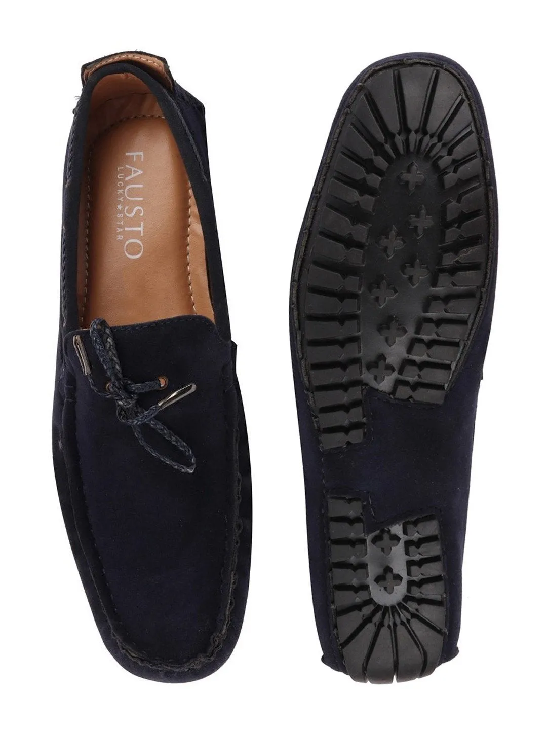 Men Blue Casual Suede Slip-On Loafers