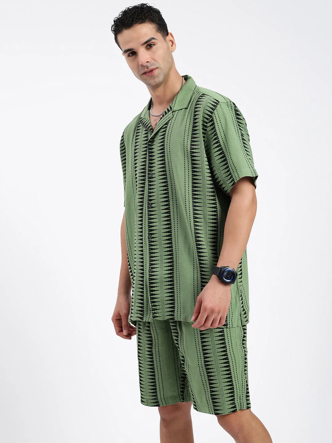 Men Geometric Green Co Ords Set