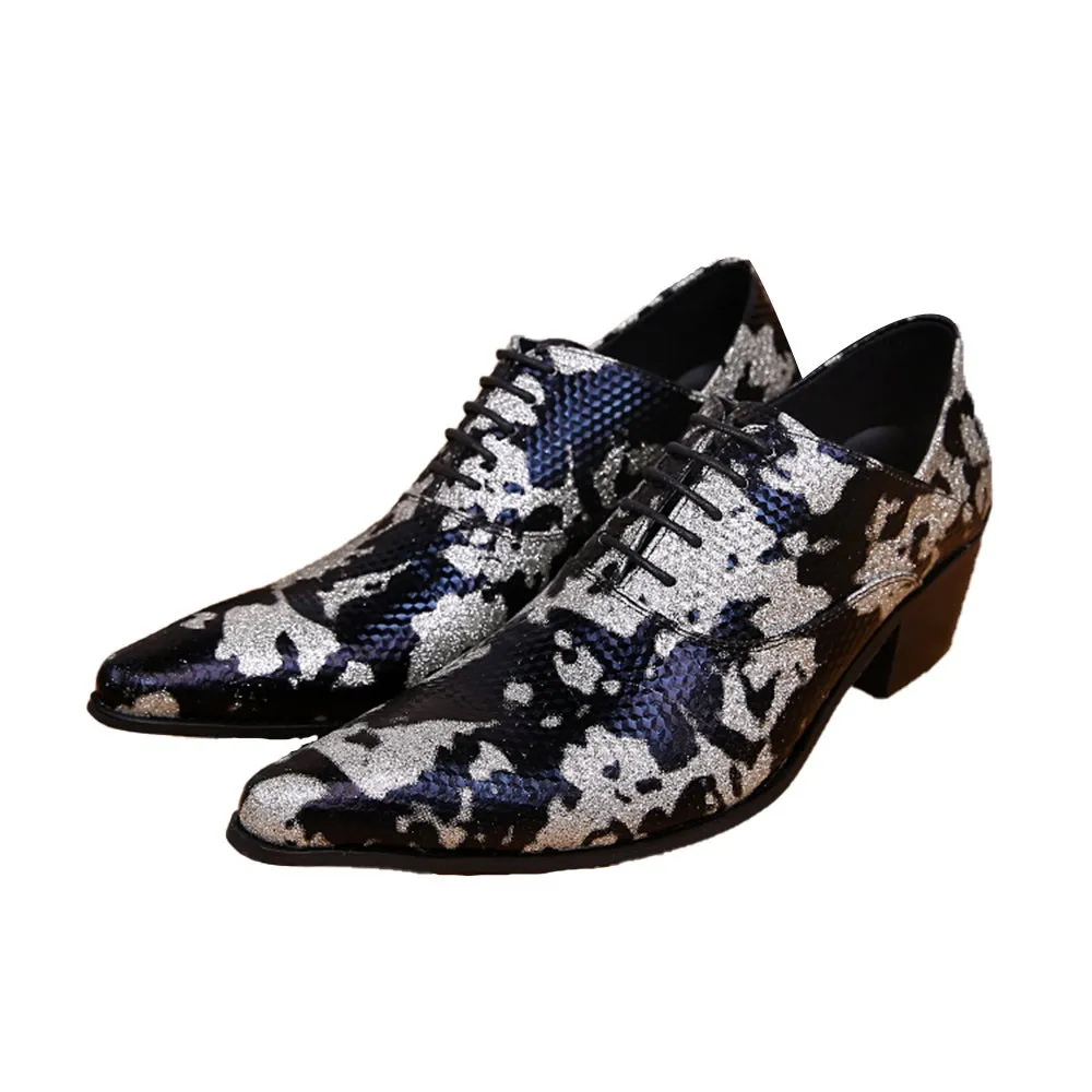 Men Pointed Lace Up Printed Formal Oxofrd