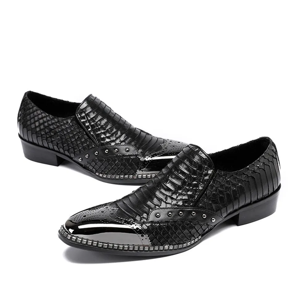 Men Steel Toe Black Slip On Oxford Shoes