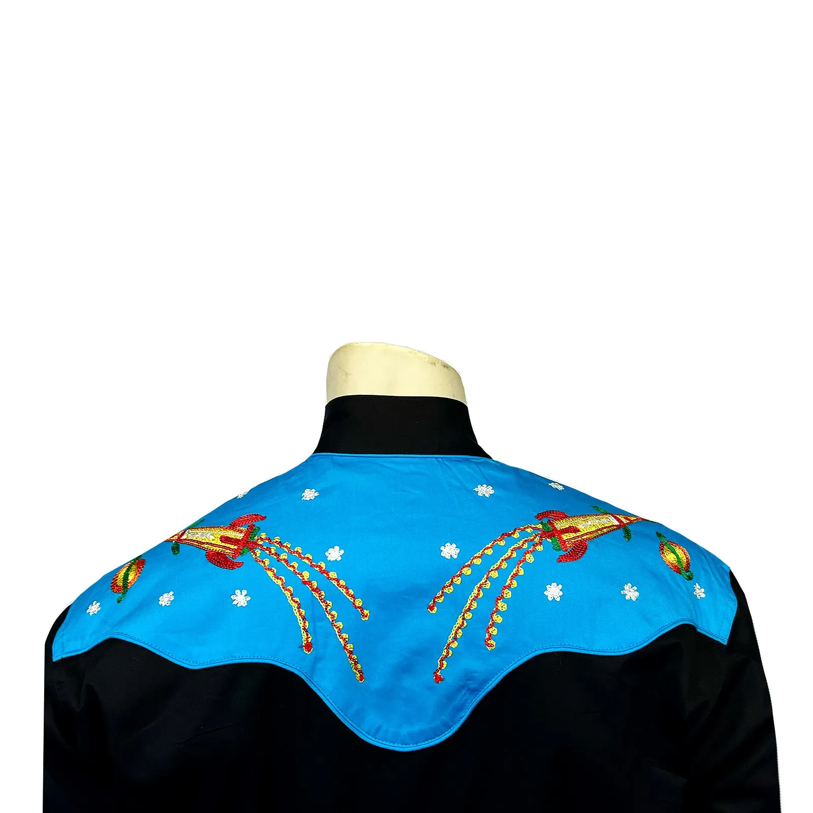 Men's 2-Tone Space Cowboy Embroidered Western Shirt