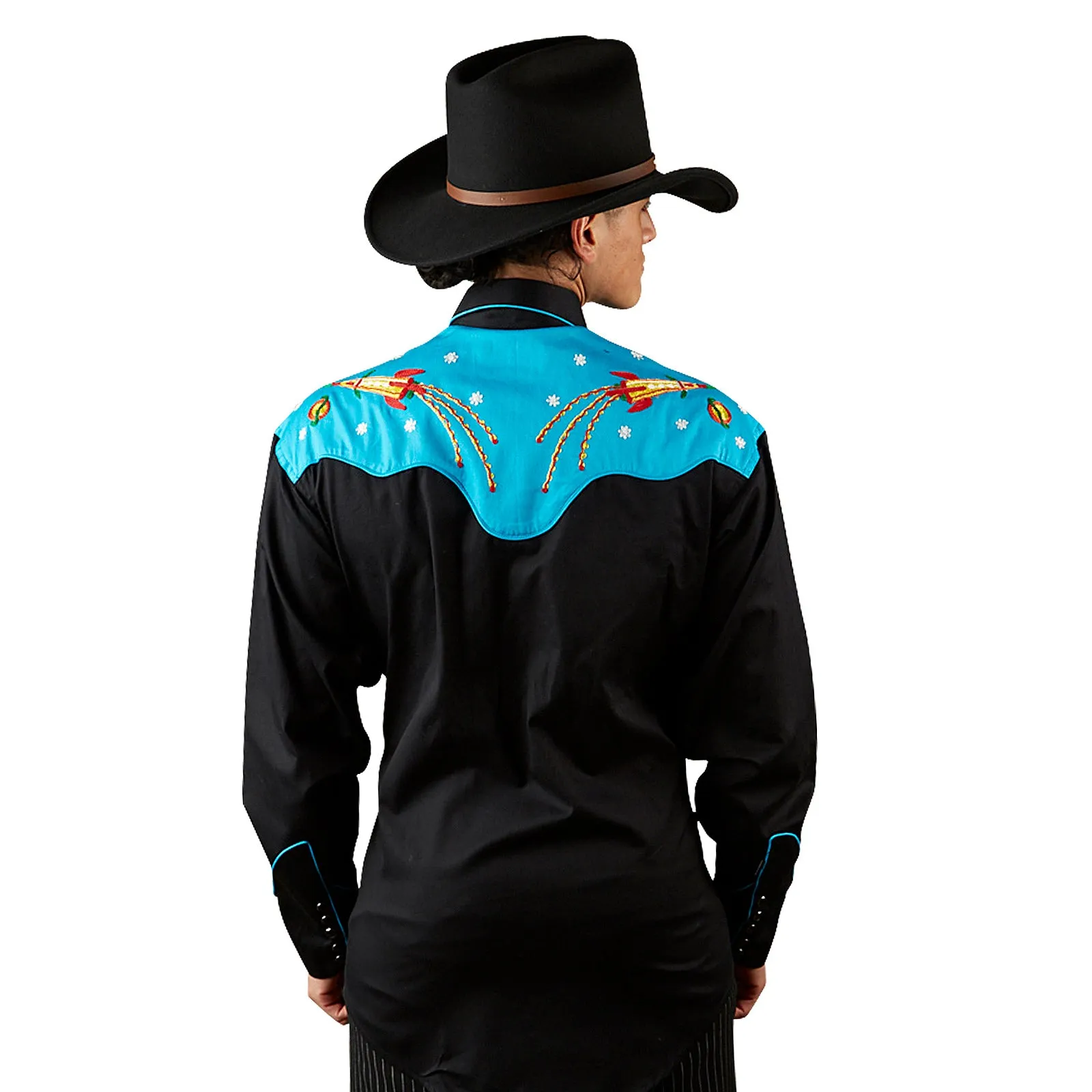 Men's 2-Tone Space Cowboy Embroidered Western Shirt