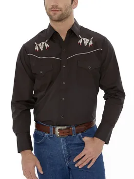 Men's Ely Cattleman Long Sleeve Western Snap Shirt with Cow Skull Embroidery