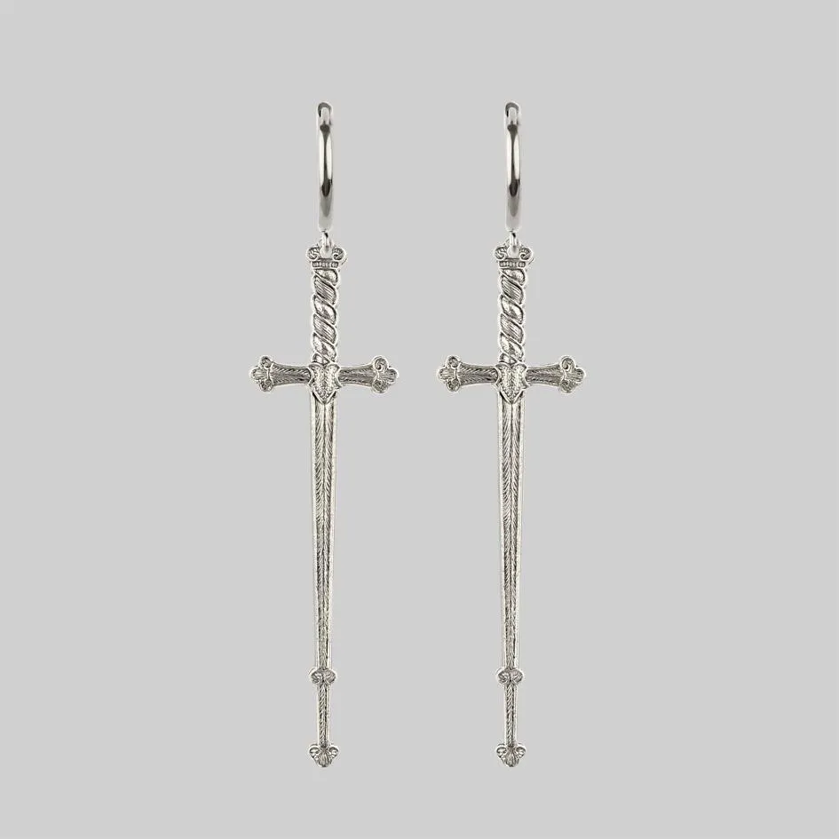 MERCY. Sword Hoop Earrings - Silver