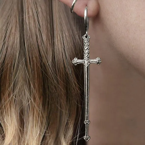 MERCY. Sword Hoop Earrings - Silver