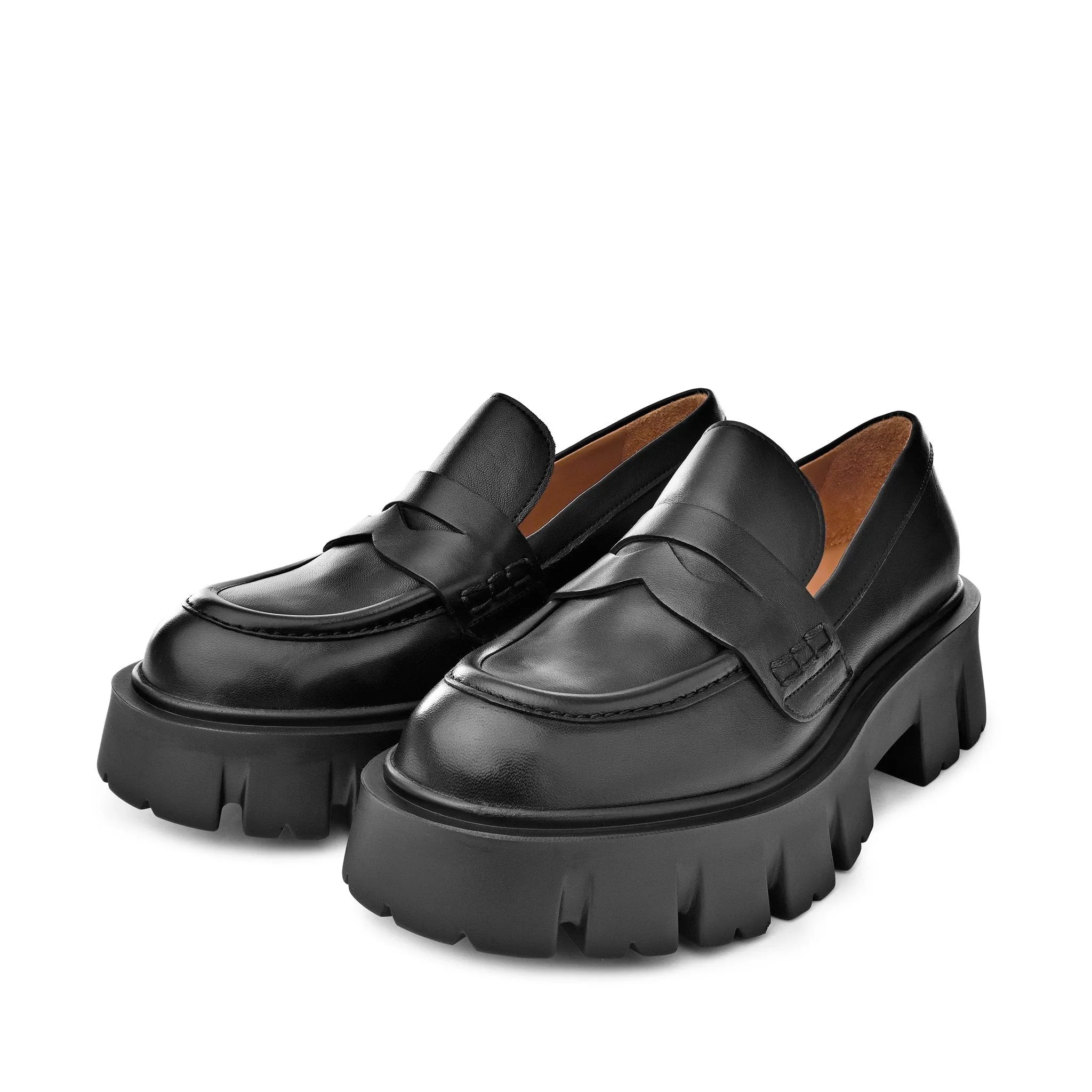 Mikki Black Leather Chunky Loafers