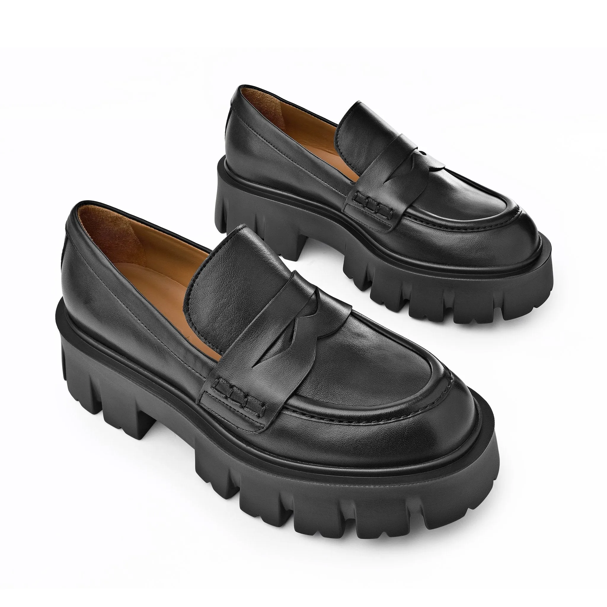 Mikki Black Leather Chunky Loafers