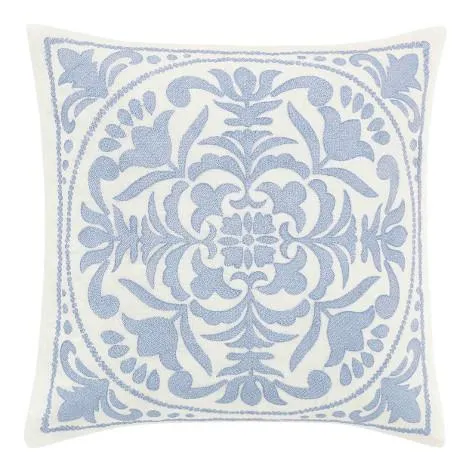 Mila Blue Embroidered Medallion Throw Pillow