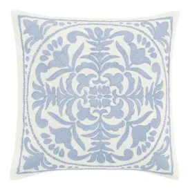 Mila Blue Embroidered Medallion Throw Pillow