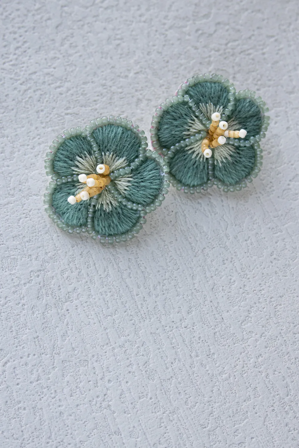 Modern Floral Wool Embroidered Earrings, Handcrafted Artisan Jewelry, Unique Artisan Gift