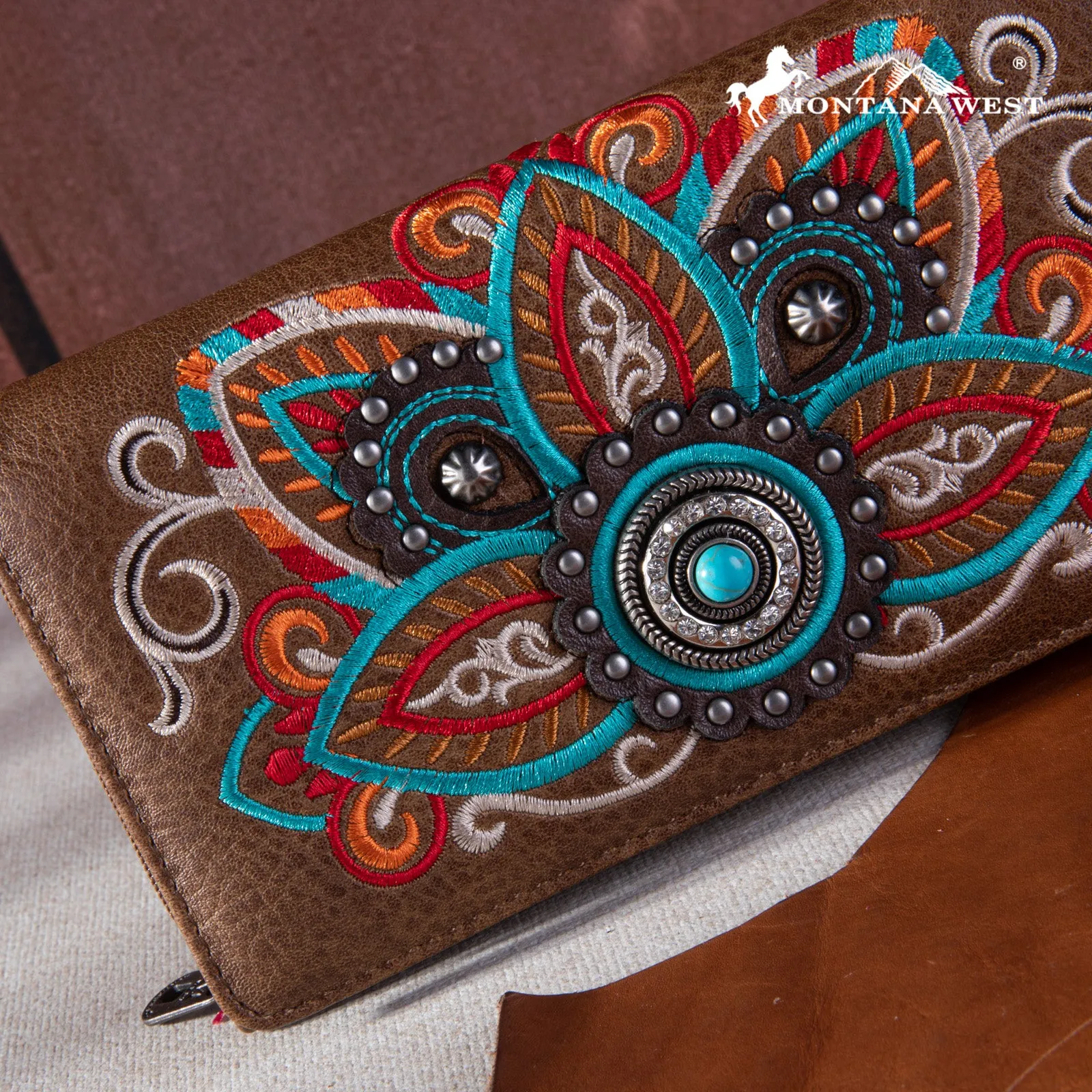 MW1258-W010 Montana West Embroidered Tribal Mandala Collection Wallet