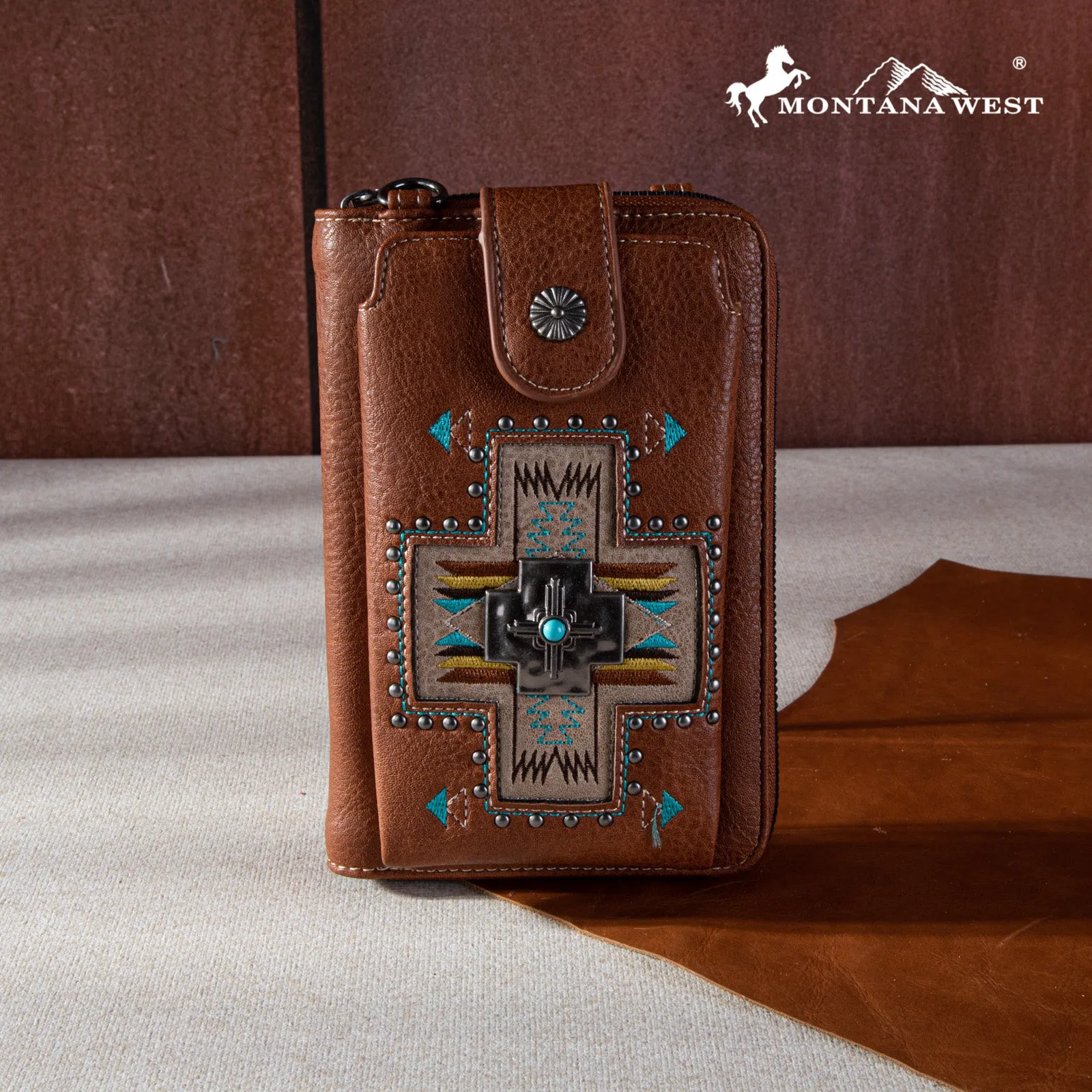 MW1261-183  Montana West Embroidered Arrows Feathers Collection Phone Wallet/Crossbody