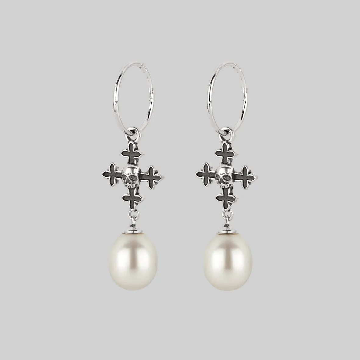 OPHELIA. Medieval Cross Hoop Earrings - Silver