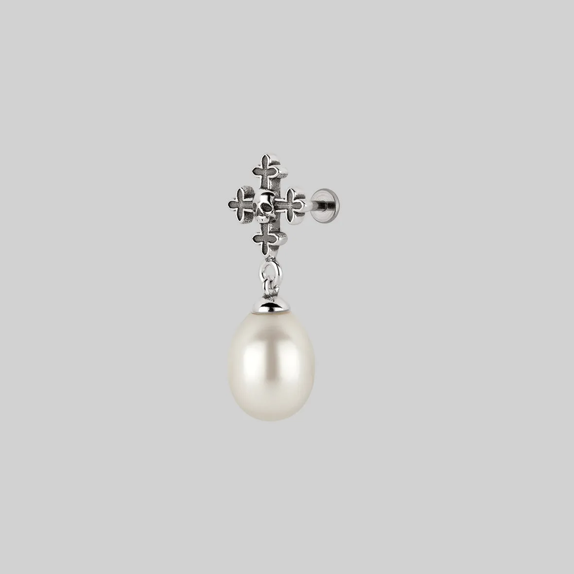 OPHELIA. Medieval Cross Stud Earring - Silver