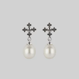 OPHELIA. Medieval Cross Stud Earrings - Silver