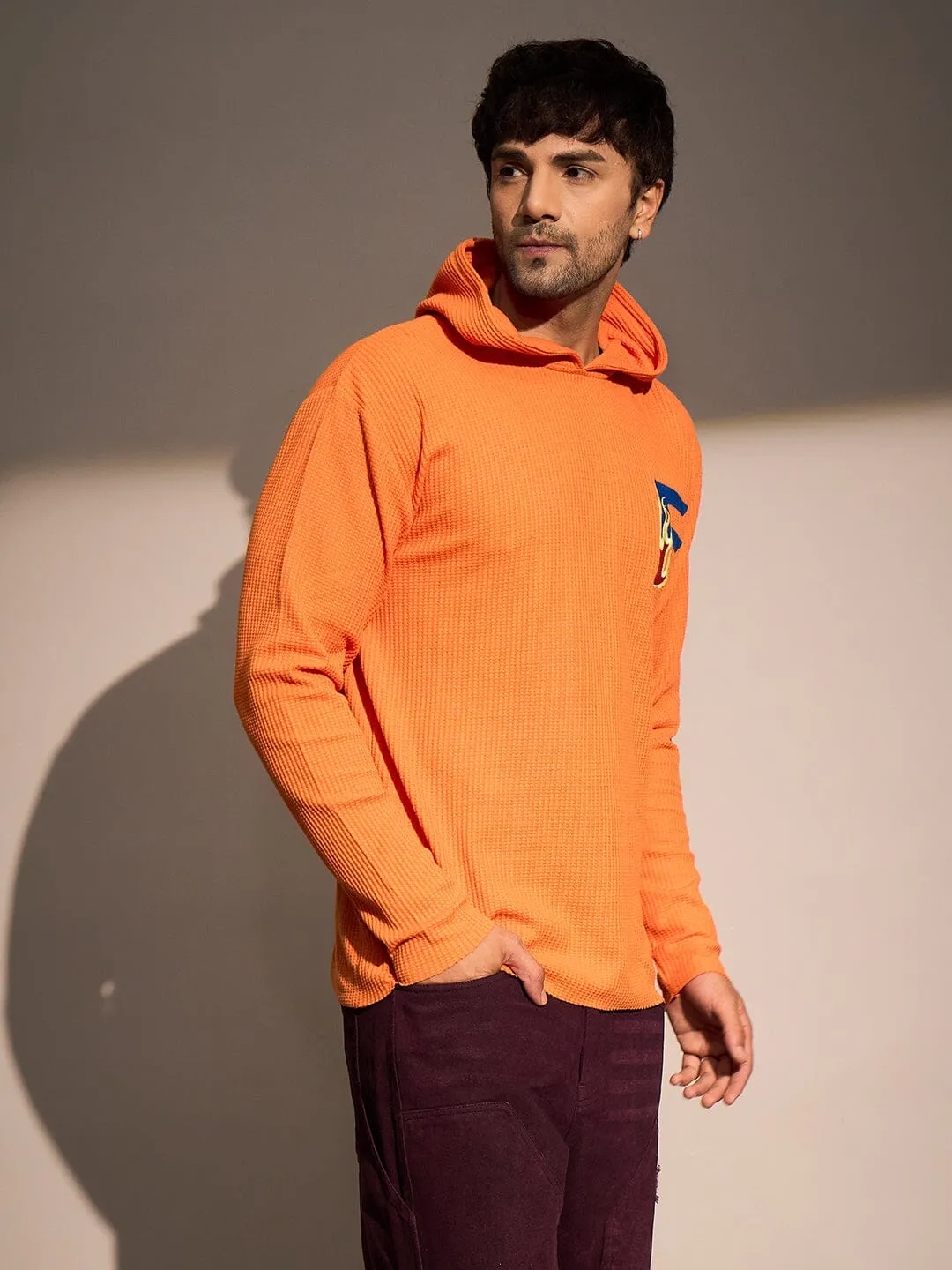 Orange Waffle Raw Edge Monogram Hoodie