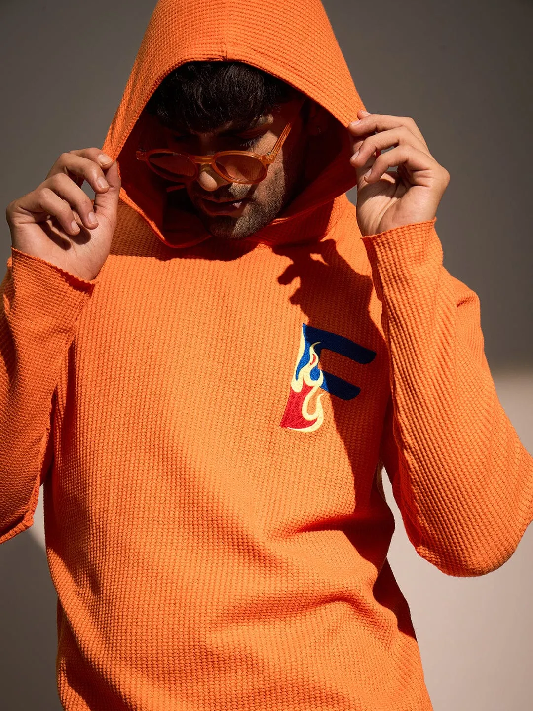 Orange Waffle Raw Edge Monogram Hoodie