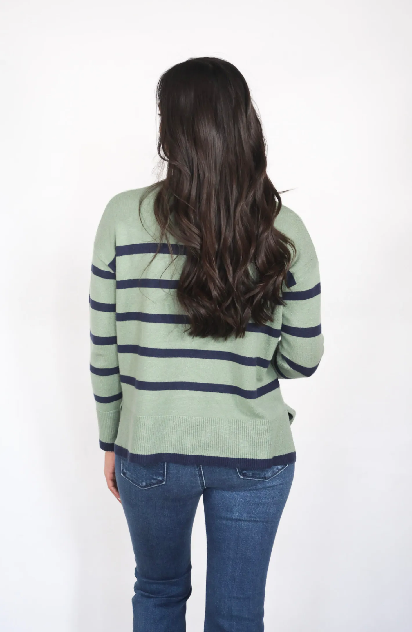 Out Of Curiosity Olive Green Striped Sweater