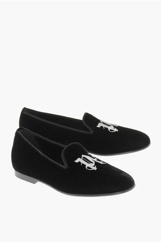 Palm Angels Monogram Embroidered Velvet Loafers