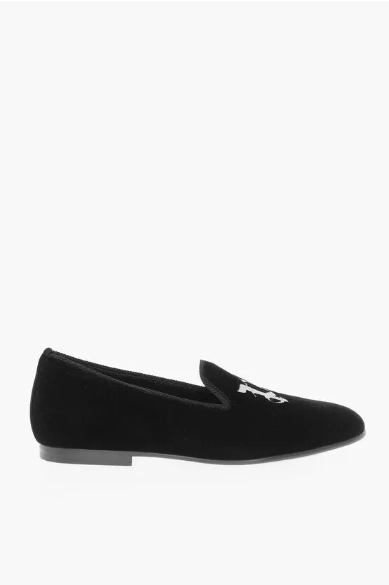 Palm Angels Monogram Embroidered Velvet Loafers