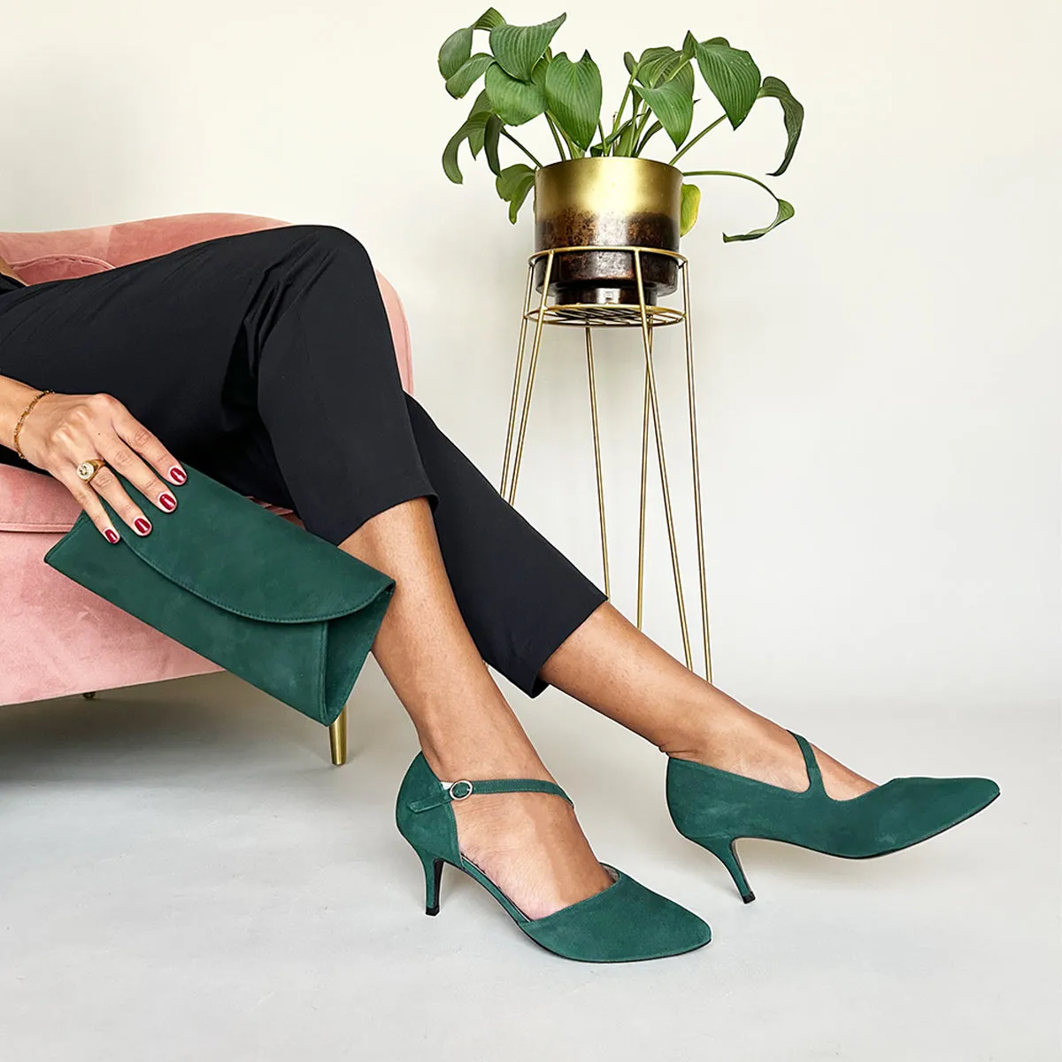 Penelope Extra-Wide Fit Shoes - Green Suede