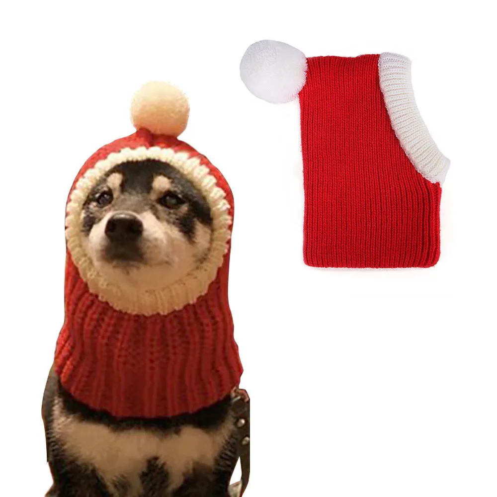 Pet Woolen Hat Stylish Red or Green 3 Sizes Covers Head Ears and Neck