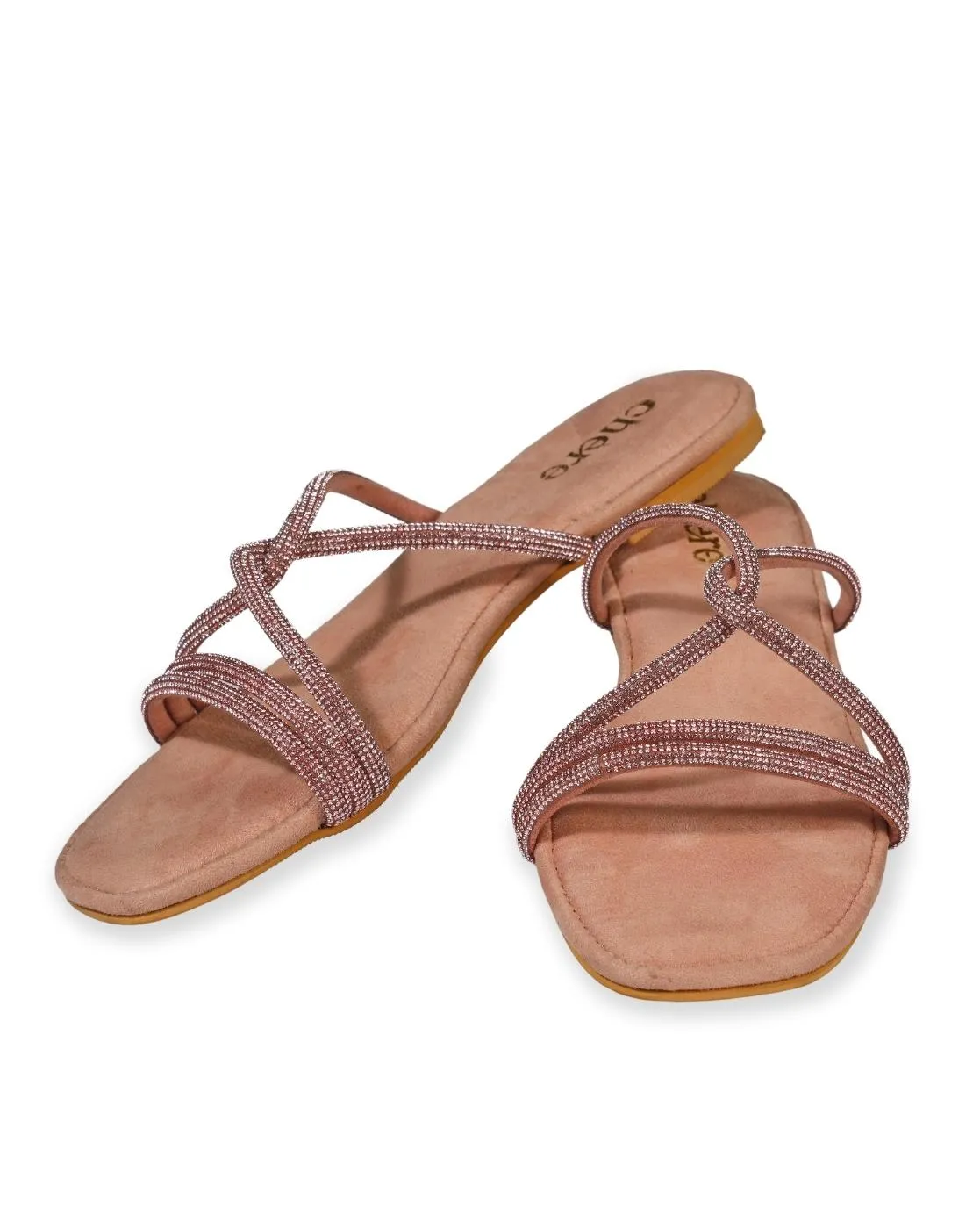 Pink Suede Glitter Strap Flats for Women